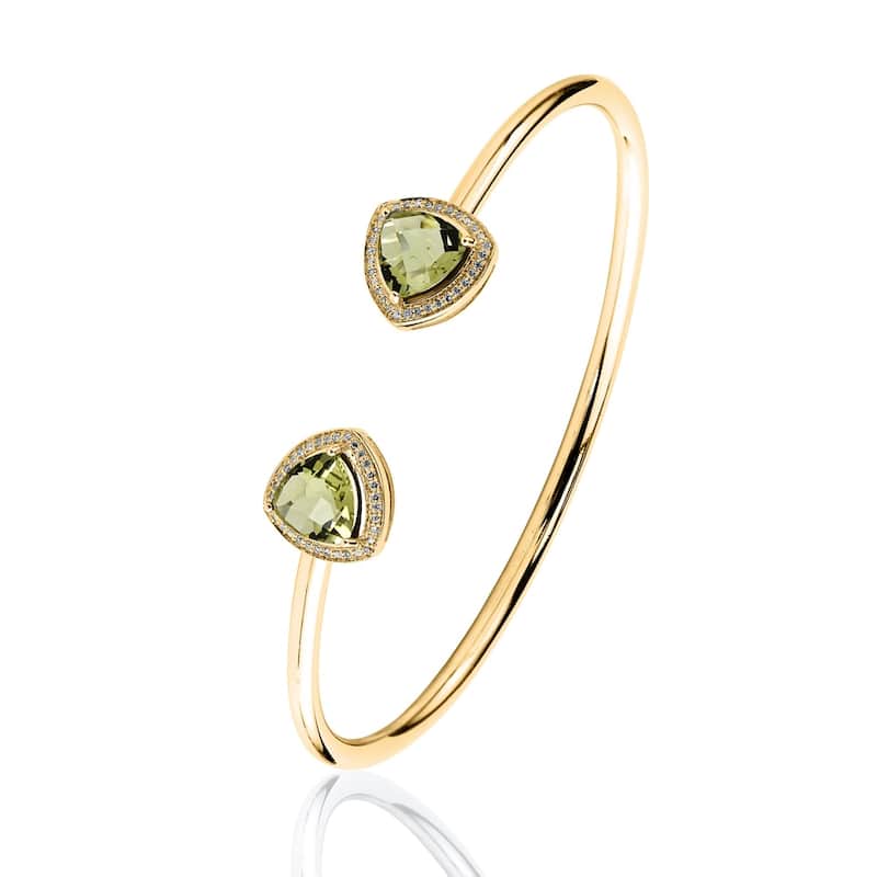 Auriya 2 3/4ct Trillion-Cut Lemon Green Quartz Gold over Silver Bangle Bracelet with Diamond Accents