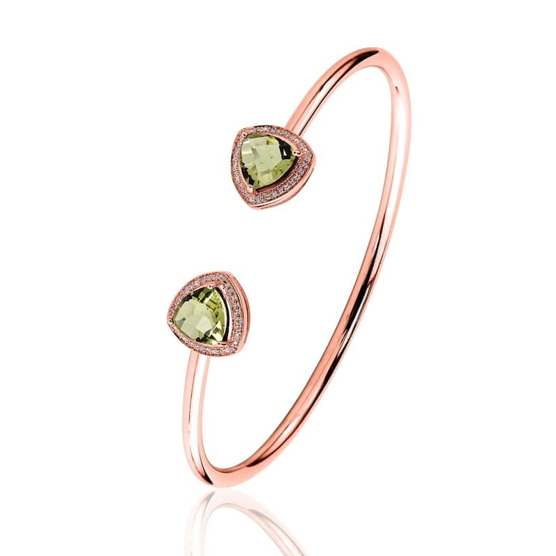 Auriya 2 3/4ct Trillion-Cut Lemon Green Quartz Gold over Silver Bangle Bracelet with Diamond Accents