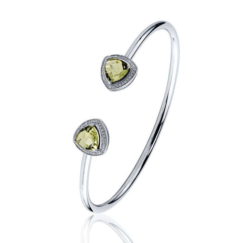 Auriya 2 3/4ct Trillion-Cut Lemon Green Quartz Gold over Silver Bangle Bracelet with Diamond Accents