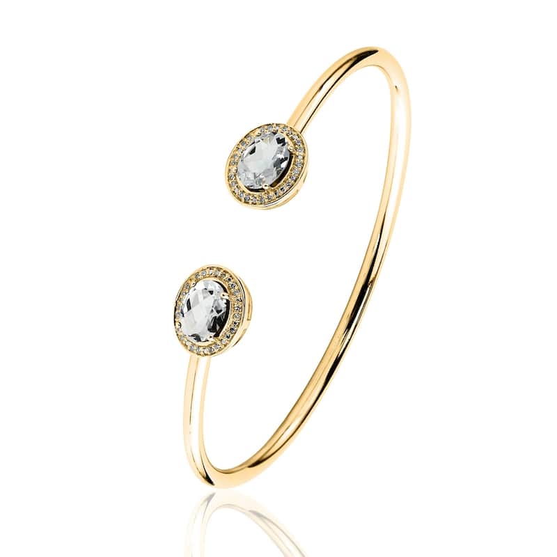 Auriya 2 1/2ct Oval White Topaz Gold over Silver Bangle Bracelet with Diamond Accents