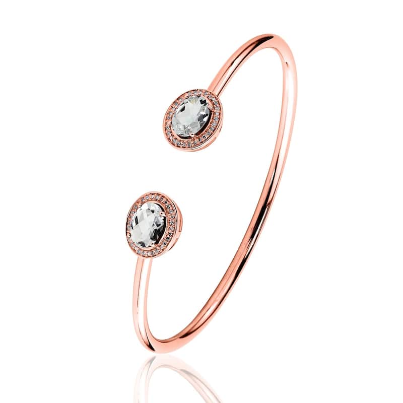 Auriya 2 1/2ct Oval White Topaz Gold over Silver Bangle Bracelet with Diamond Accents