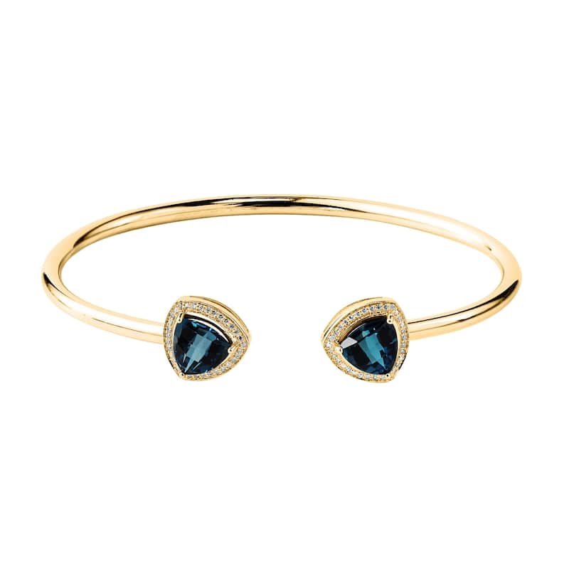 Auriya 3 3/4ct Trillion-Cut London Blue Topaz Gold over Silver Bangle Bracelet with Diamond Accents