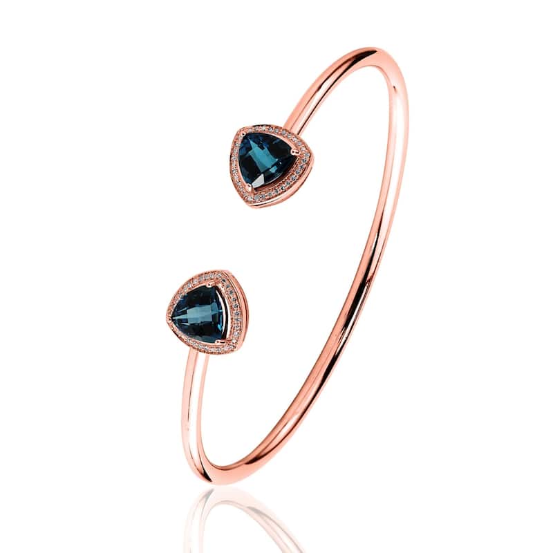 Auriya 3 3/4ct Trillion-Cut London Blue Topaz Gold over Silver Bangle Bracelet with Diamond Accents