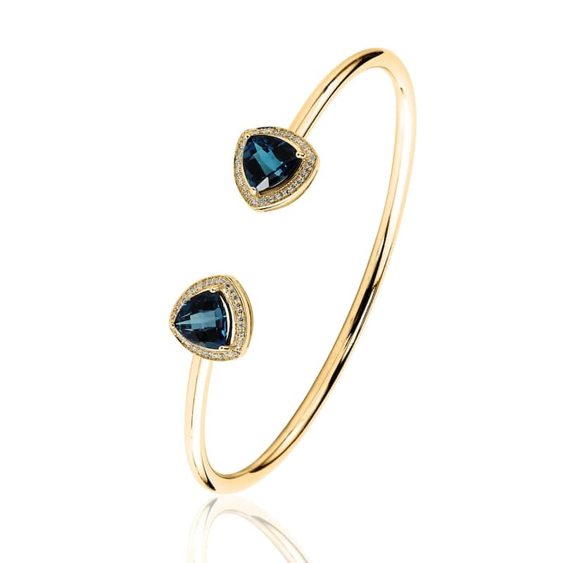 Auriya 3 3/4ct Trillion-Cut London Blue Topaz Gold over Silver Bangle Bracelet with Diamond Accents