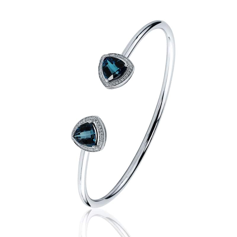 Auriya 3 3/4ct Trillion-Cut London Blue Topaz Gold over Silver Bangle Bracelet with Diamond Accents