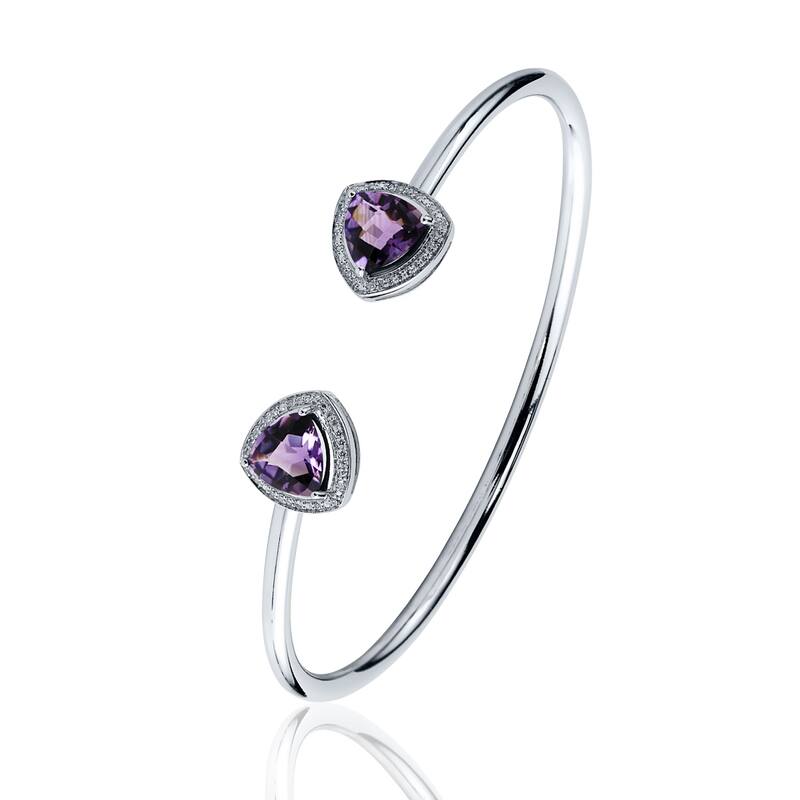 Auriya 3ct Trillion-Cut Purple Amethyst Gold over Silver Bangle Bracelet with Diamond Accents