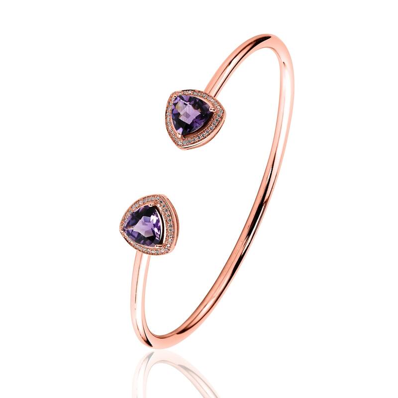Auriya 3ct Trillion-Cut Purple Amethyst Gold over Silver Bangle Bracelet with Diamond Accents