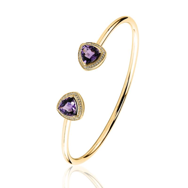 Auriya 3ct Trillion-Cut Purple Amethyst Gold over Silver Bangle Bracelet with Diamond Accents