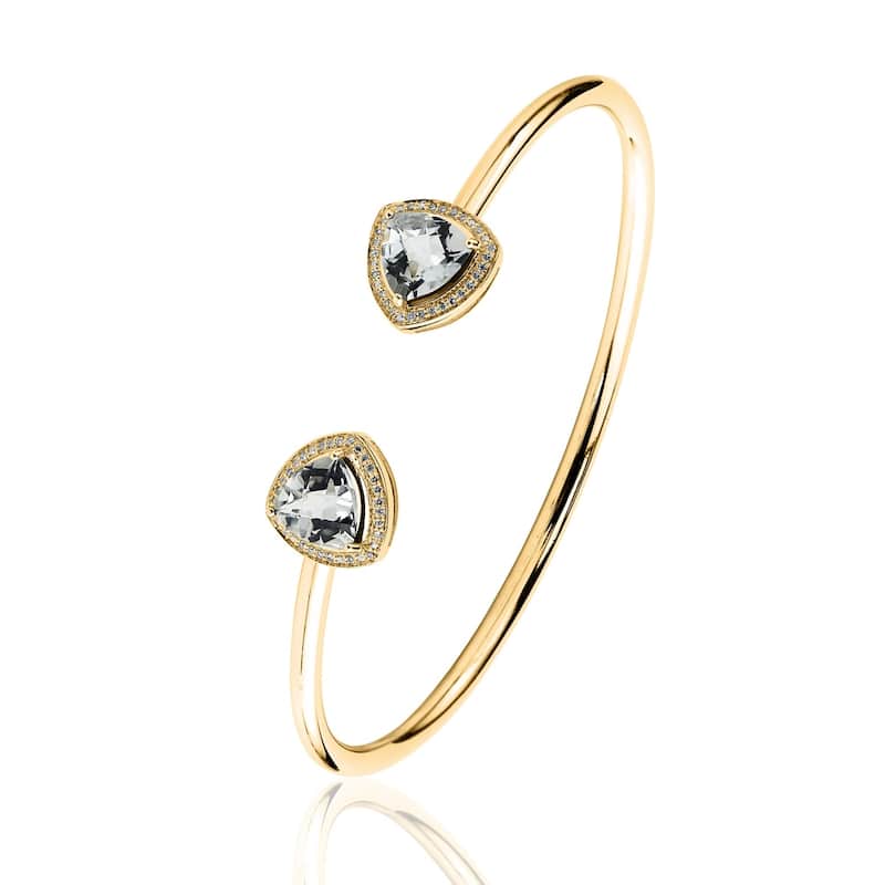 Auriya 3 3/4ct Trillian-Cut White Topaz Gold over Silver Bangle Bracelet with Diamond Accents
