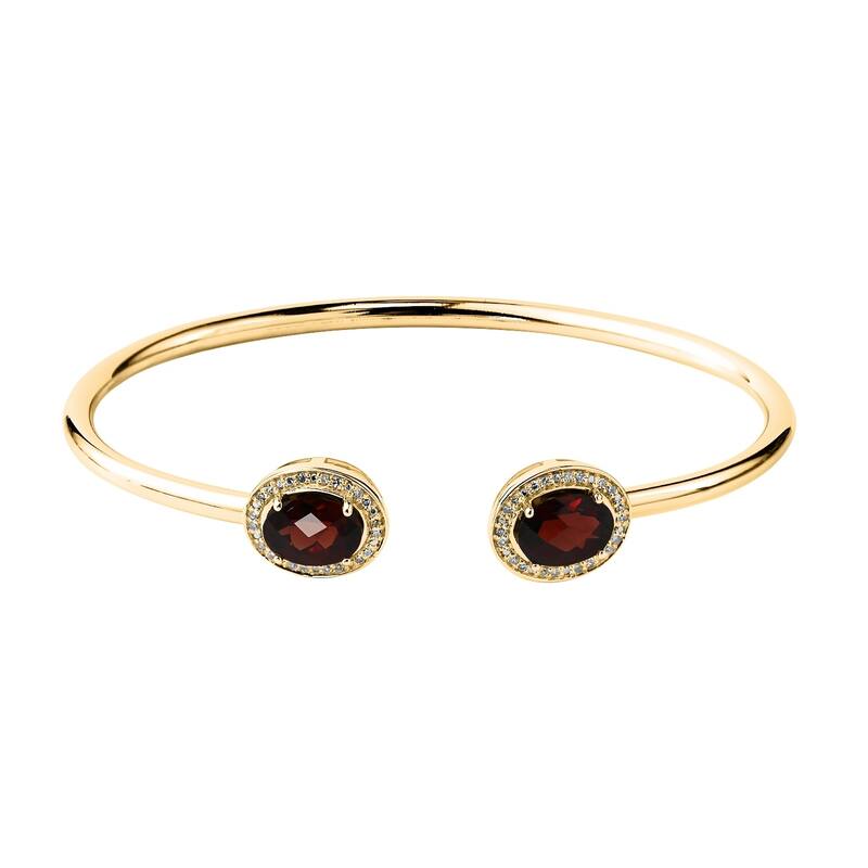 Auriya 2 3/4ct Oval Red Garnet Gold over Silver Bangle Bracelet with Diamond Accents
