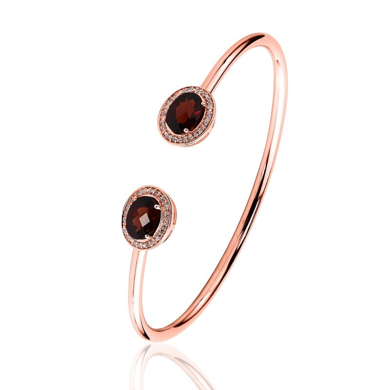 Auriya 2 3/4ct Oval Red Garnet Gold over Silver Bangle Bracelet with Diamond Accents