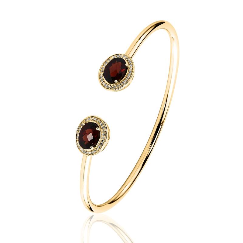 Auriya 2 3/4ct Oval Red Garnet Gold over Silver Bangle Bracelet with Diamond Accents