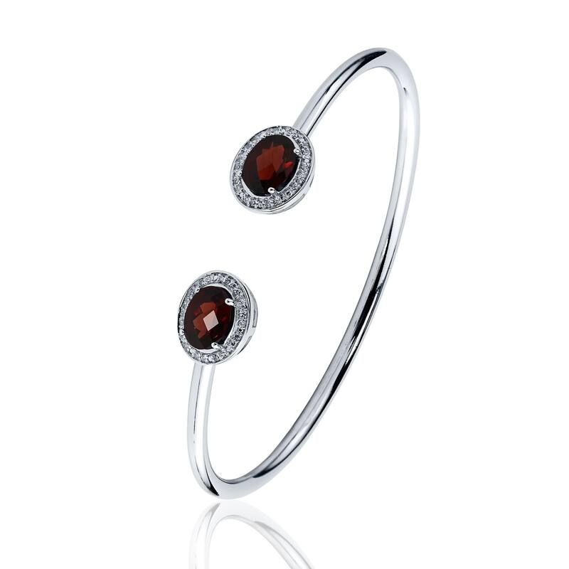 Auriya 2 3/4ct Oval Red Garnet Gold over Silver Bangle Bracelet with Diamond Accents