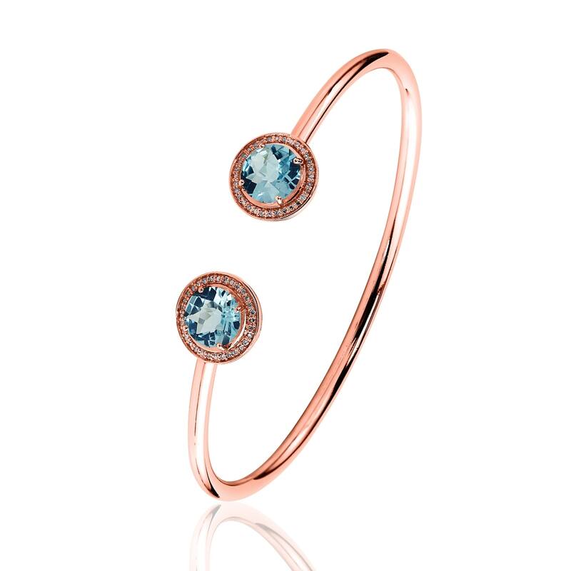Auriya 4ct Sky-Blue Topaz Gold over Silver Bangle Bracelet with Diamond Accents