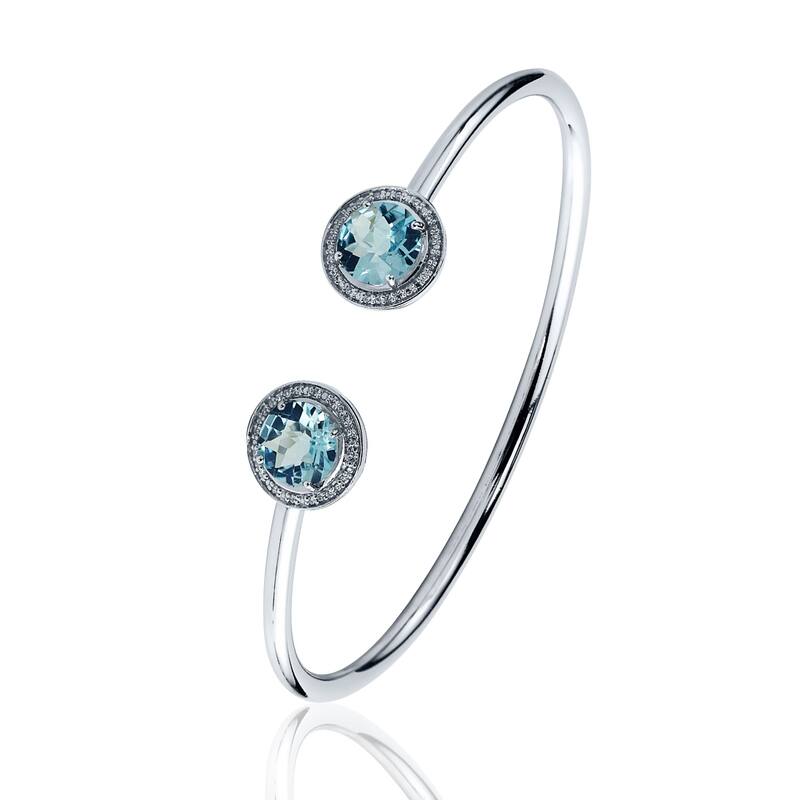 Auriya 4ct Sky-Blue Topaz Gold over Silver Bangle Bracelet with Diamond Accents