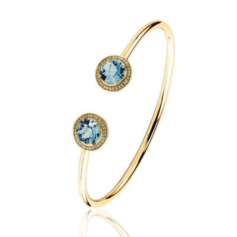 Auriya 4ct Sky-Blue Topaz Gold over Silver Bangle Bracelet with Diamond Accents