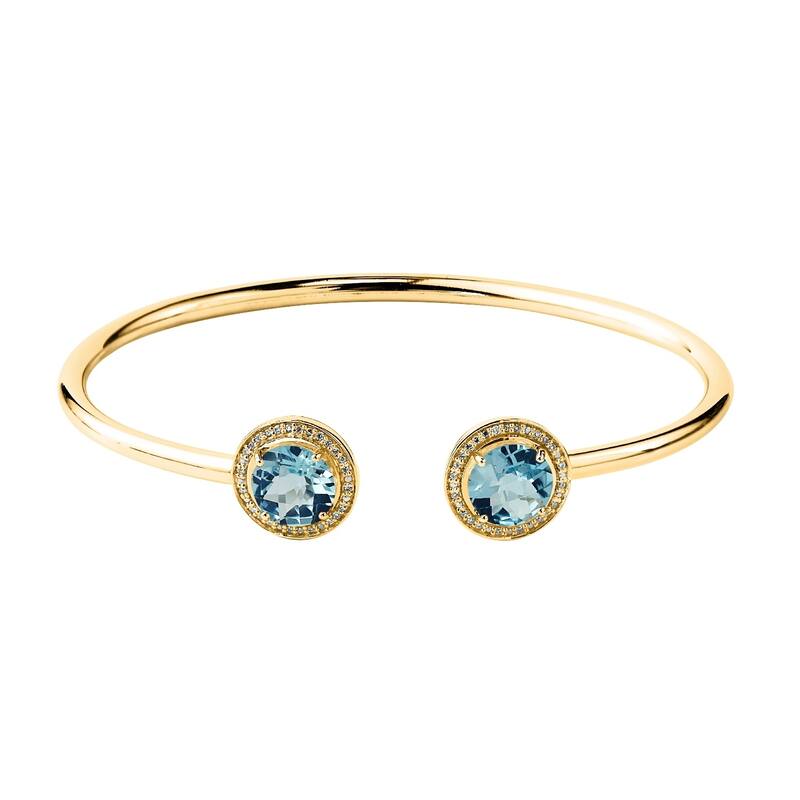 Auriya 4ct Sky-Blue Topaz Gold over Silver Bangle Bracelet with Diamond Accents