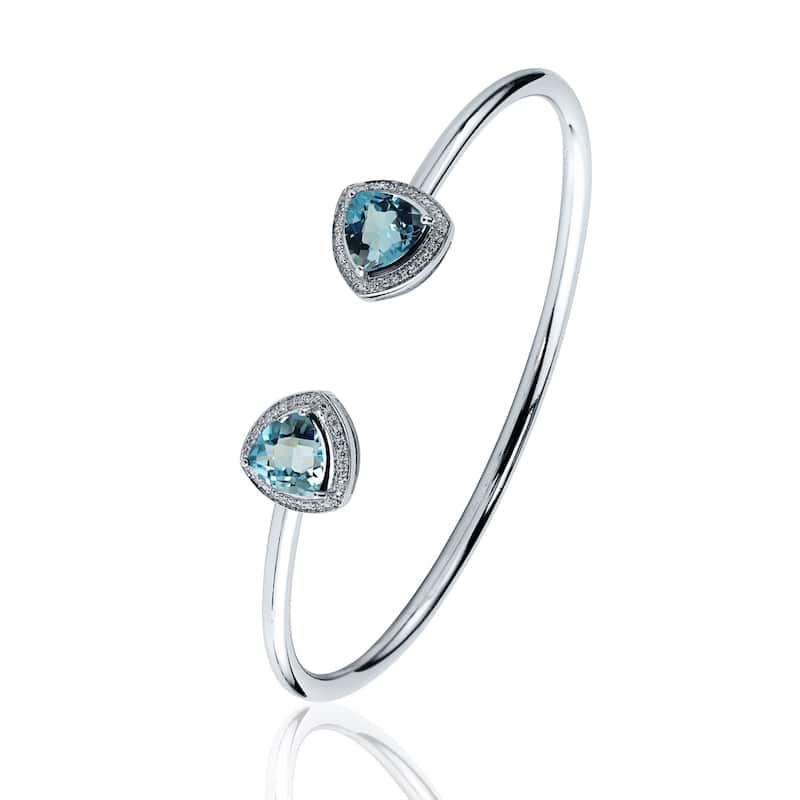 Auriya 4ct Trillion-Cut Sky Blue Topaz Gold over Silver Bangle Bracelet with Diamond Accents