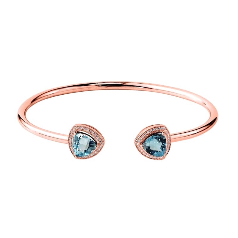 Auriya 4ct Trillion-Cut Sky Blue Topaz Gold over Silver Bangle Bracelet with Diamond Accents