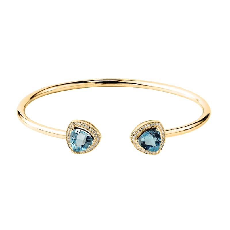 Auriya 4ct Trillion-Cut Sky Blue Topaz Gold over Silver Bangle Bracelet with Diamond Accents
