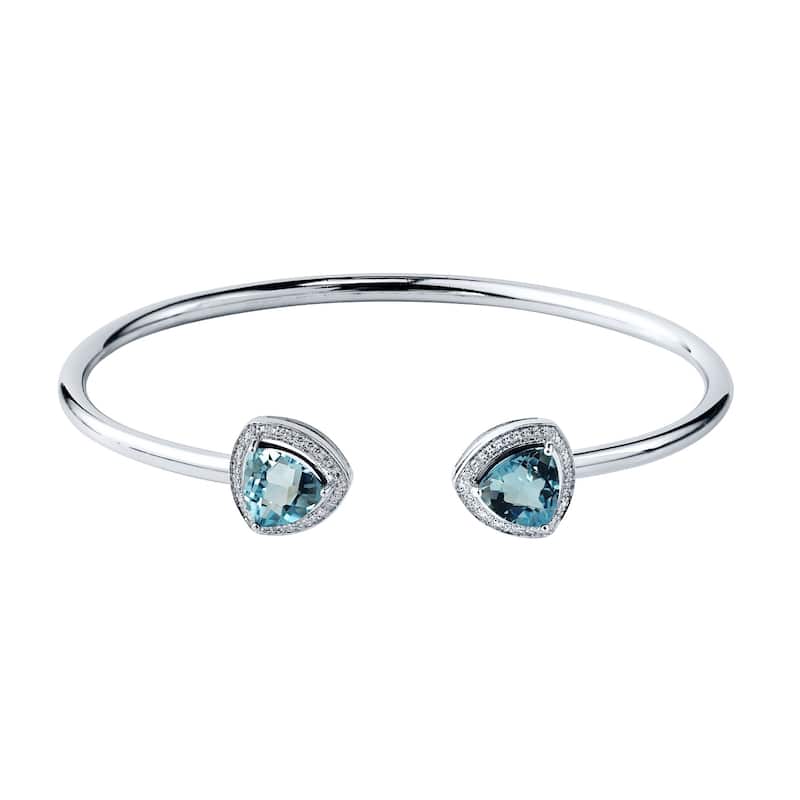 Auriya 4ct Trillion-Cut Sky Blue Topaz Gold over Silver Bangle Bracelet with Diamond Accents