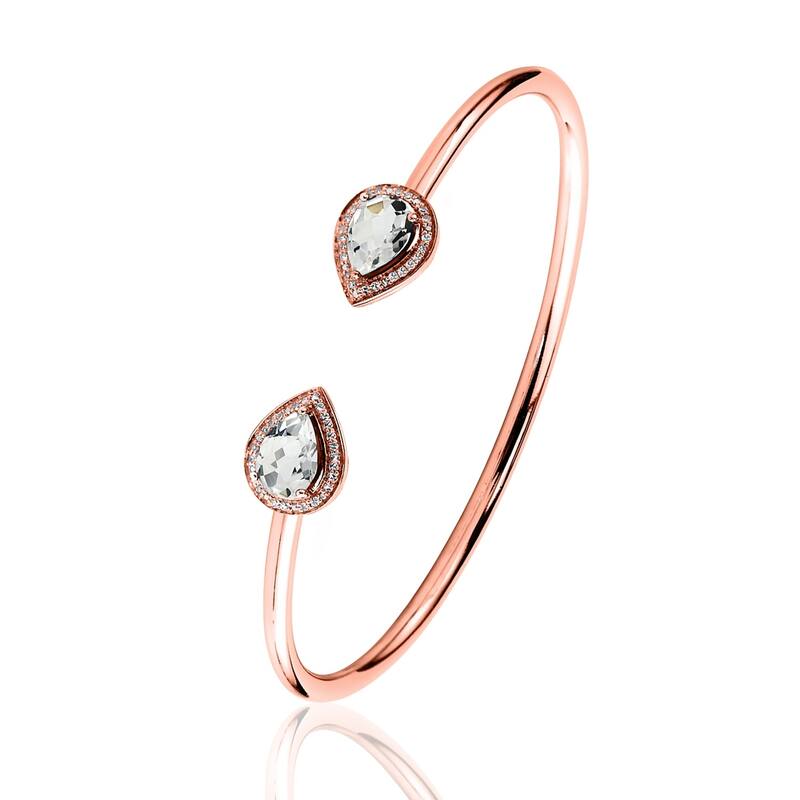 Auriya 2 1/2ct Pear-cut White Topaz Gold over Silver Bangle Bracelet with Diamond Accents