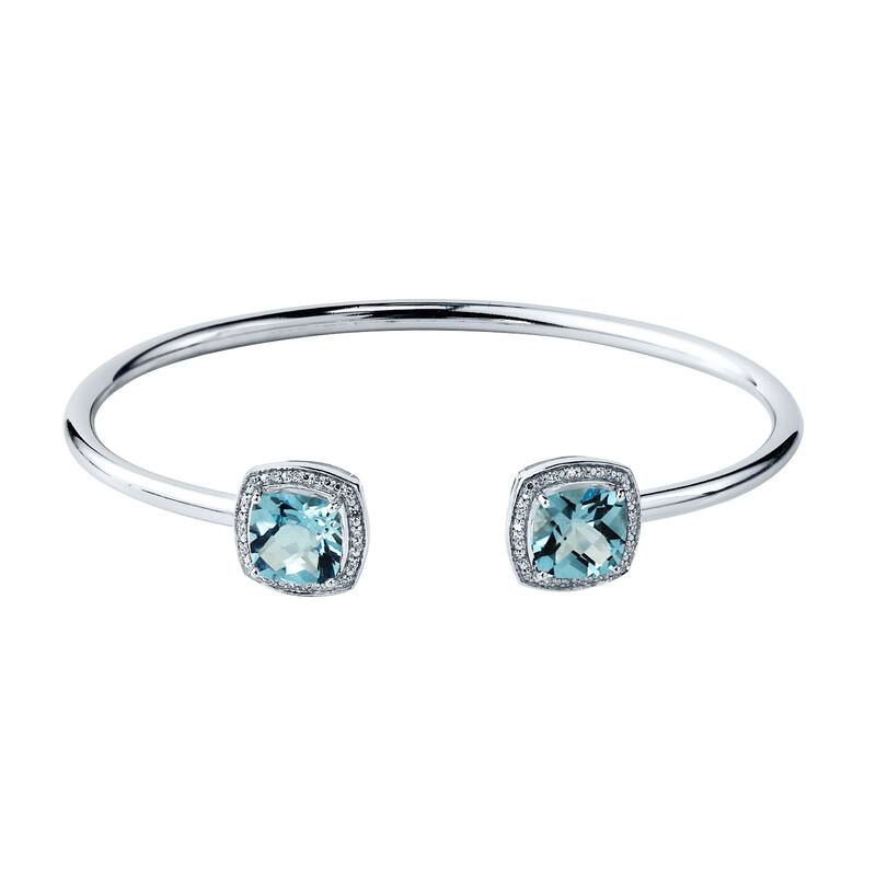 Auriya 4 3/4ct Cushion-Cut Sky Blue Topaz Gold over Silver Bangle Bracelet with Diamond Accents