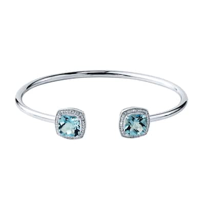 Auriya 4 3/4ct Cushion-Cut Sky Blue Topaz Gold over Silver Bangle Bracelet with Diamond Accents