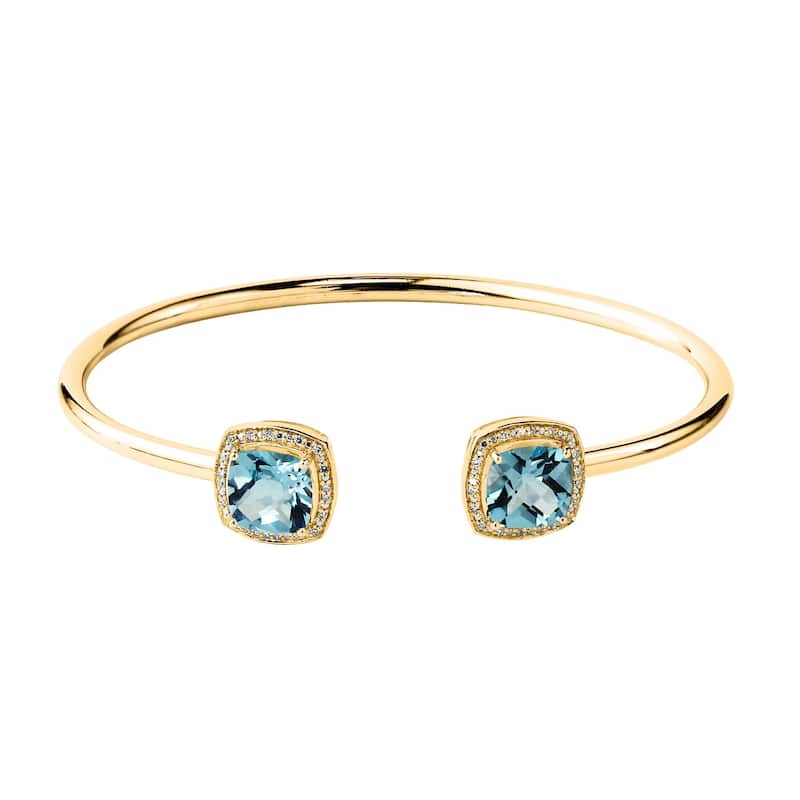 Auriya 4 3/4ct Cushion-Cut Sky Blue Topaz Gold over Silver Bangle Bracelet with Diamond Accents