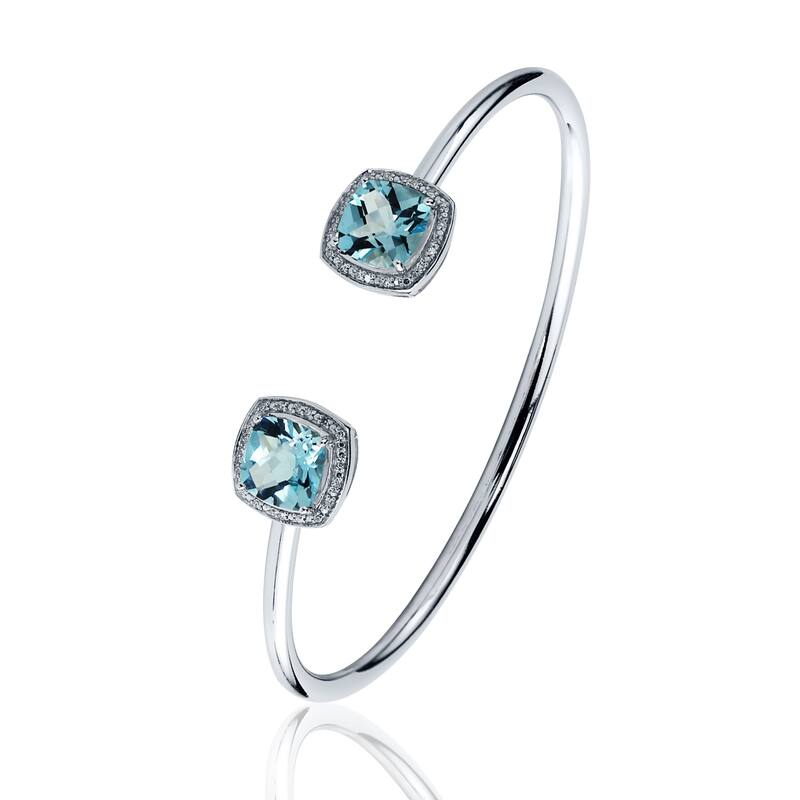 Auriya 4 3/4ct Cushion-Cut Sky Blue Topaz Gold over Silver Bangle Bracelet with Diamond Accents