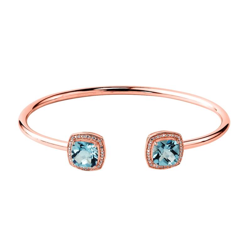 Auriya 4 3/4ct Cushion-Cut Sky Blue Topaz Gold over Silver Bangle Bracelet with Diamond Accents