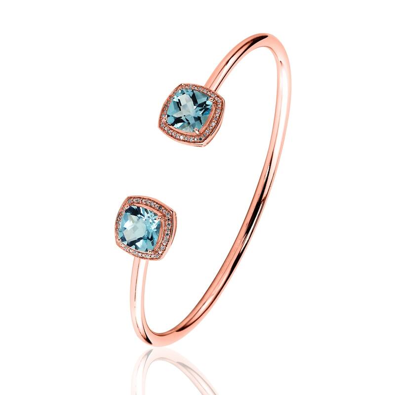 Auriya 4 3/4ct Cushion-Cut Sky Blue Topaz Gold over Silver Bangle Bracelet with Diamond Accents