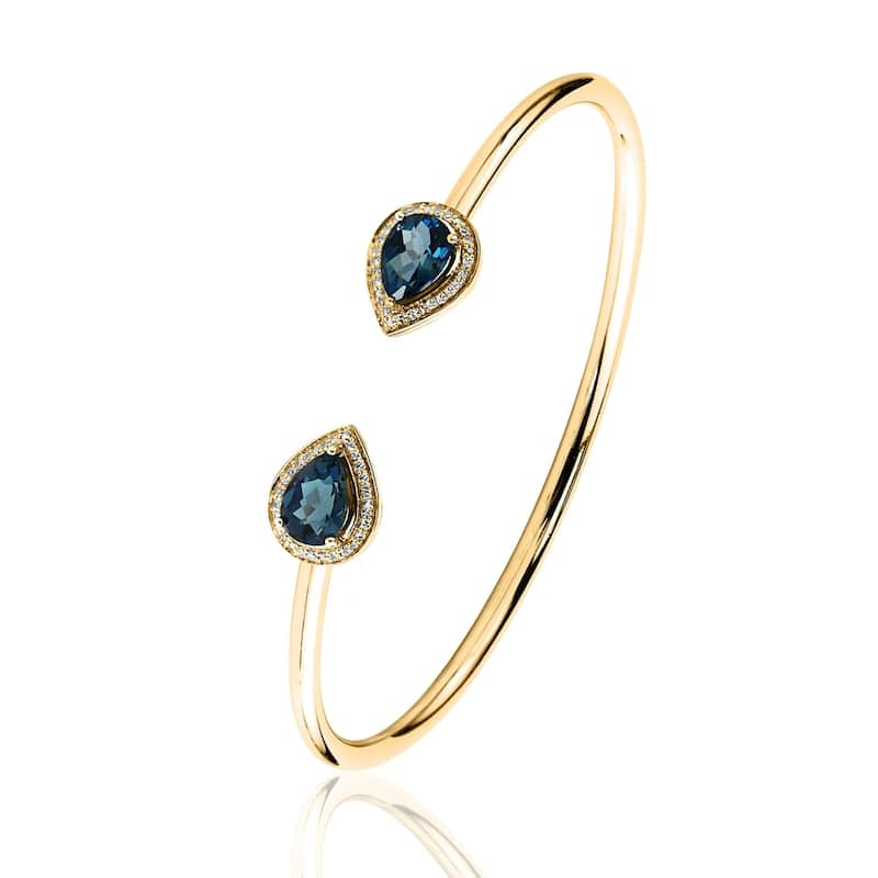 Auriya 2 1/2ct Pear-cut London Blue Topaz Gold over Silver Bangle Bracelet with Diamond Accents