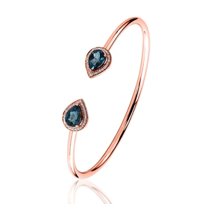 Auriya 2 1/2ct Pear-cut London Blue Topaz Gold over Silver Bangle Bracelet with Diamond Accents