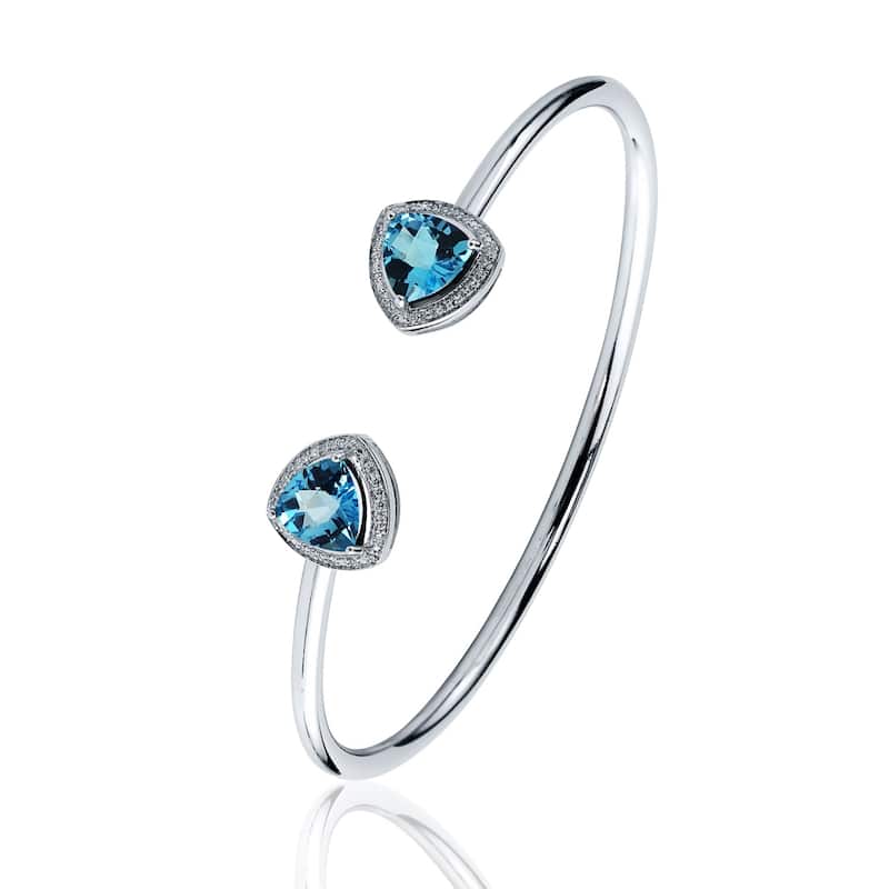 Auriya 4ct Trillion-Cut Swiss Blue Topaz Gold over Silver Bangle Bracelet with Diamond Accents
