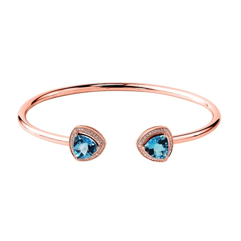 Auriya 4ct Trillion-Cut Swiss Blue Topaz Gold over Silver Bangle Bracelet with Diamond Accents