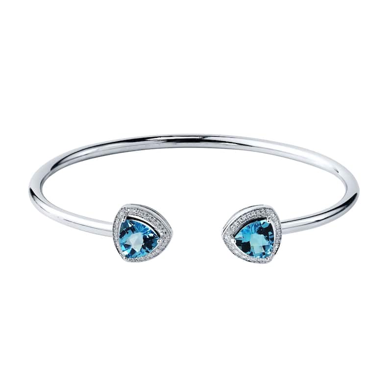 Auriya 4ct Trillion-Cut Swiss Blue Topaz Gold over Silver Bangle Bracelet with Diamond Accents