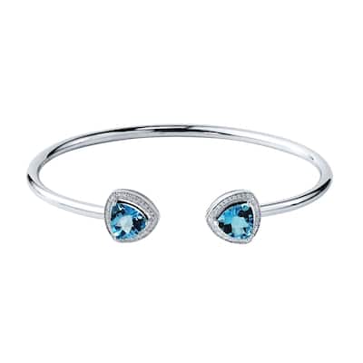 Auriya 4ct Trillion-Cut Swiss Blue Topaz Gold over Silver Bangle Bracelet with Diamond Accents