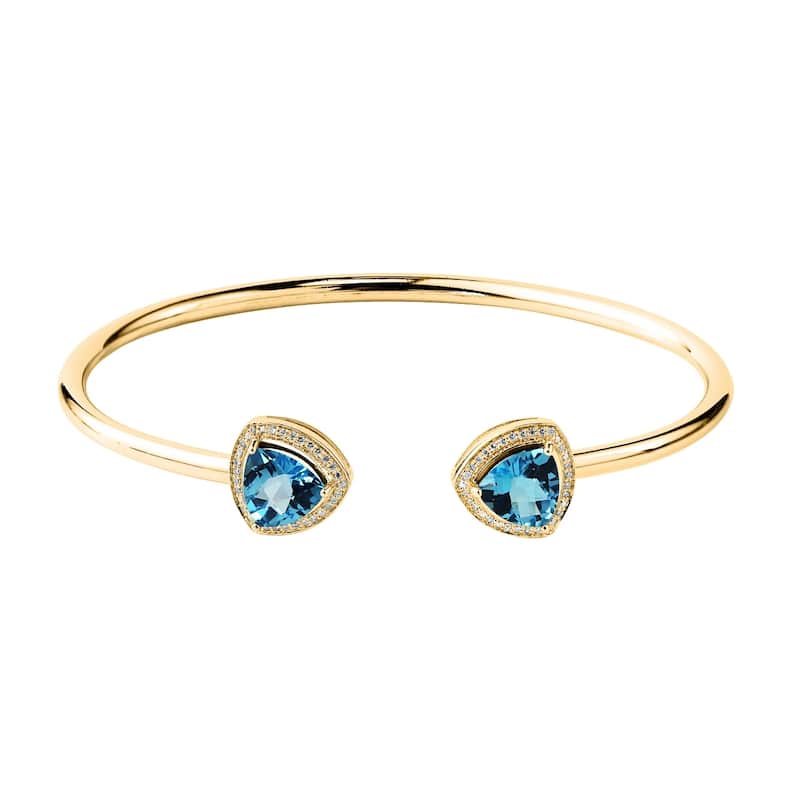 Auriya 4ct Trillion-Cut Swiss Blue Topaz Gold over Silver Bangle Bracelet with Diamond Accents