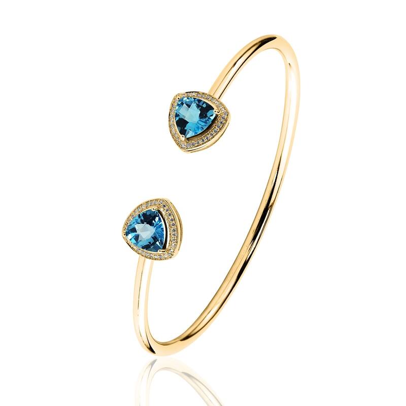 Auriya 4ct Trillion-Cut Swiss Blue Topaz Gold over Silver Bangle Bracelet with Diamond Accents