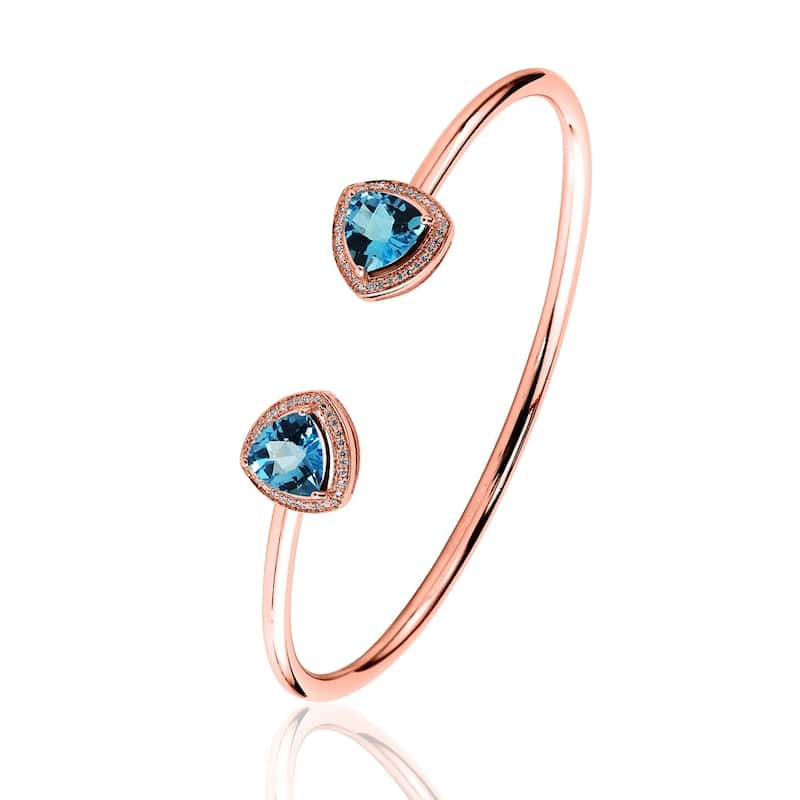 Auriya 4ct Trillion-Cut Swiss Blue Topaz Gold over Silver Bangle Bracelet with Diamond Accents
