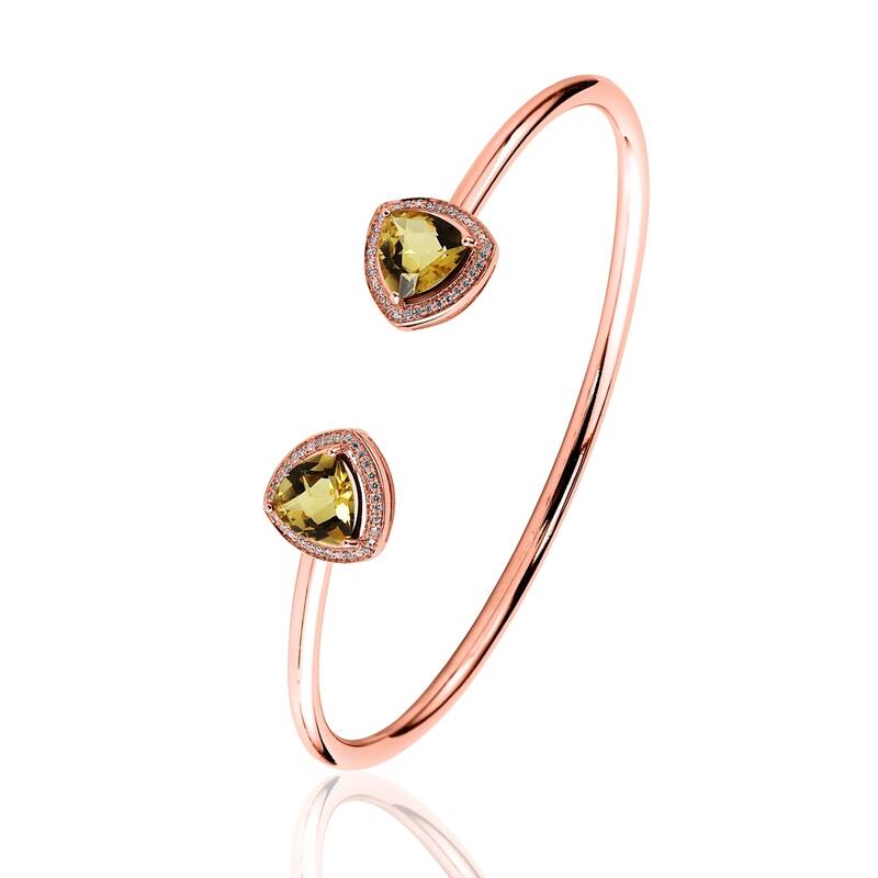 Auriya 2 3/4ct Trillion Yellow Citrine Gold over Silver Bangle Bracelet with Diamond Accents