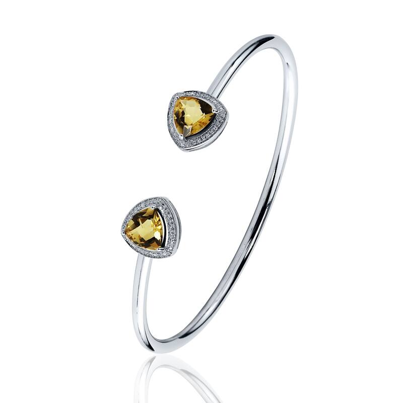 Auriya 2 3/4ct Trillion Yellow Citrine Gold over Silver Bangle Bracelet with Diamond Accents