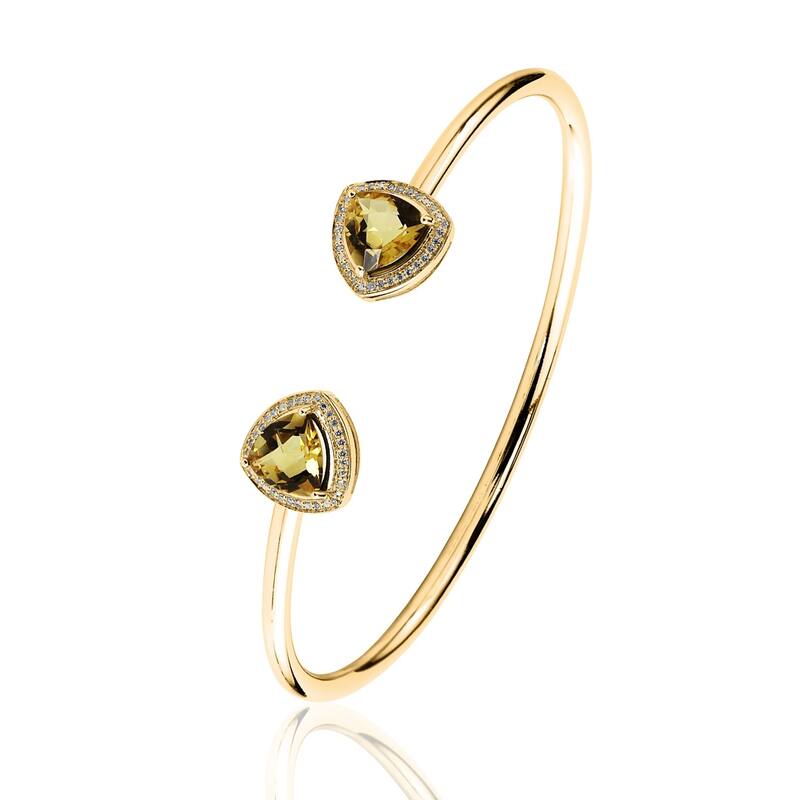 Auriya 2 3/4ct Trillion Yellow Citrine Gold over Silver Bangle Bracelet with Diamond Accents