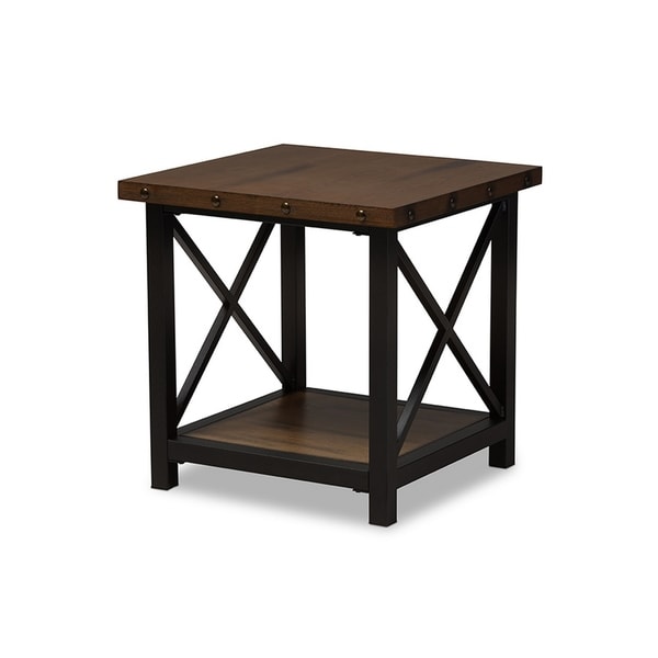 Urban Designs Herzen Black Textured Finished Metal Distressed Wood End Table