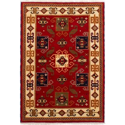 Hand-knotted Royal Kazak Red Wool Rug - 4'7 x 6'7/4'7" x 6'7"