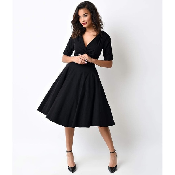 Unique Vintage Black Delores Swing Dress