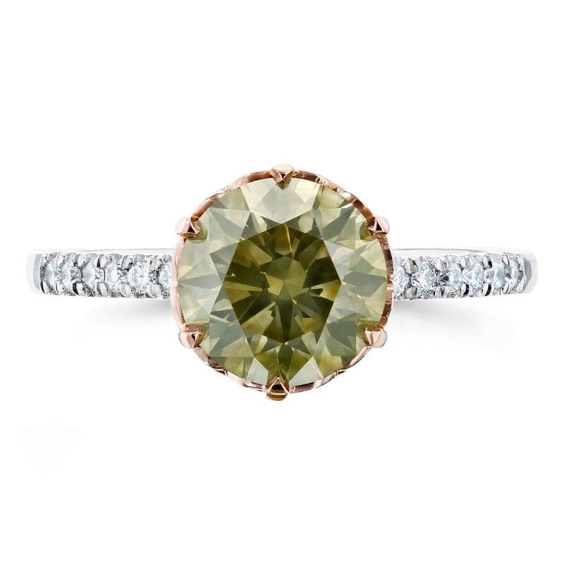 Kobelli 2.33 Carat Fancy Champagne & White Diamond Certified 18k Solid Two Tone Gold Crown Ring