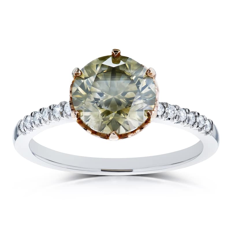 Kobelli 2.33 Carat Fancy Champagne & White Diamond Certified 18k Solid Two Tone Gold Crown Ring