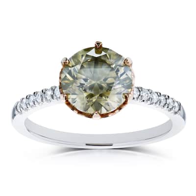 Kobelli 2.33 Carat Fancy Champagne & White Diamond Certified 18k Solid Two Tone Gold Crown Ring